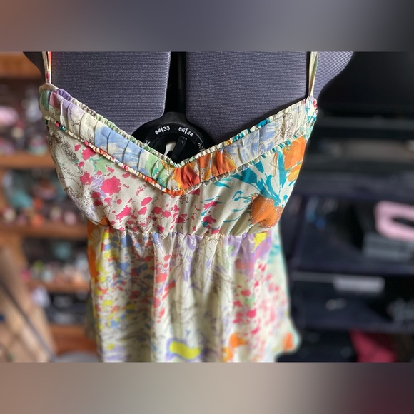 Esprit Yellow Spaghetti Strap Tank Top Flowy Flower Blouse Used - Picture 3 of 12